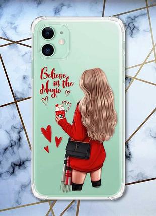 Чехол с утолщёнными углами для apple iphone 11 (6.1) :: девушка с кофе (принт 137)