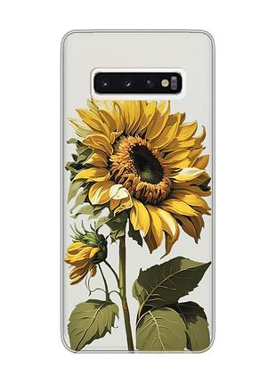 Прозрачный чехол на samsung galaxy s10 :: подсолнечник (принт 274)