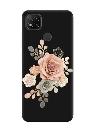 Матовый чехол с черными боками на xiaomi redmi 9c/10a :: розы (принт 275)