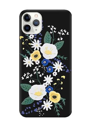 Матовый чехол с черными боками на iphone 11 pro max (6.5) :: цветы. акварель (принт 271)