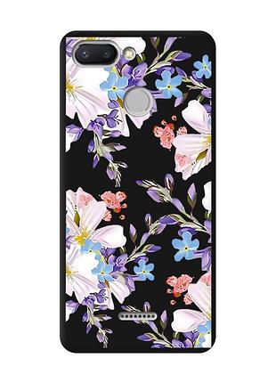 Матовый чехол с черными боками на xiaomi redmi 6 :: цветочный рисунок (принт 272)