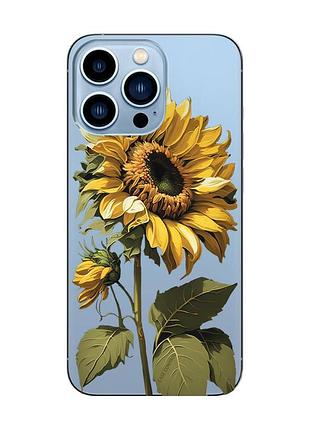 Прозорий чохол на apple iphone 13 pro max :: соняшник (принт 274)