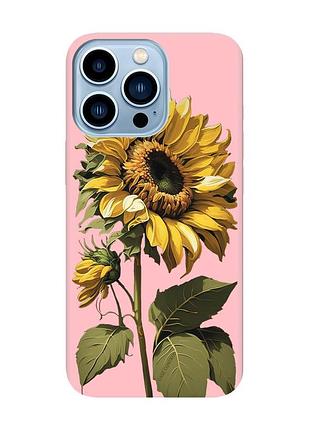Матовый чехол с розовыми боками на apple iphone 13 pro max :: подсолнечник (принт 274)