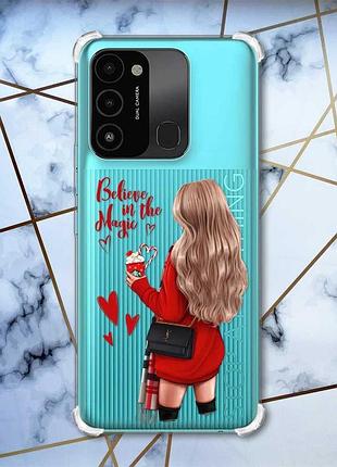 Чехол с утолщенными углами для tecno spark go 2022 :: девушка с кофе (принт 137)