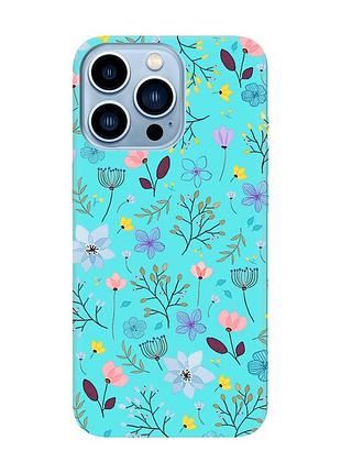 Матовий чохол з бірюзовими боками на apple iphone 13 pro max :: квітковий фон (принт 267)