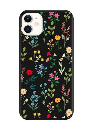 Матовый чехол с черными боками на apple iphone 11 (6.1) :: цветочный фон (принт 269)