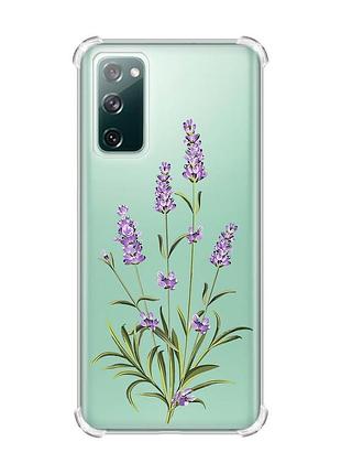 Прозорий чохол з потовщеними кутками на galaxy s20 fe :: гілочки лаванди (принт 266)