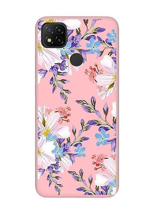 Матовый чехол с розовыми боками на xiaomi redmi 9c/10a :: цветочный рисунок (принт 272)
