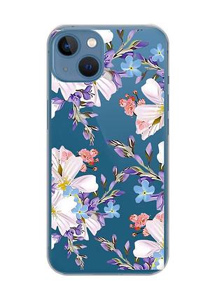 Прозорий чохол на apple iphone 13 :: квітковий малюнок (принт 272)