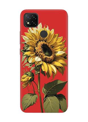 Матовый чехол с красными боками на xiaomi redmi 9c/10a :: подсолнечник (принт 274)