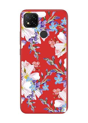 Матовый чехол с красными боками на xiaomi redmi 9c/10a :: цветочный рисунок (принт 272)