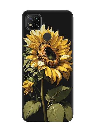 Матовый чехол с черными боками на xiaomi redmi 9c/10a :: подсолнечник (принт 274)