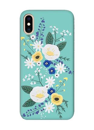 Матовый чехол с бирюзовыми боками на iphone xs max :: цветы. акварель (принт 271)