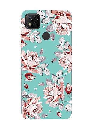 Матовый чехол с бирюзовыми боками на xiaomi redmi 9c/10a :: фон розы (принт 273)