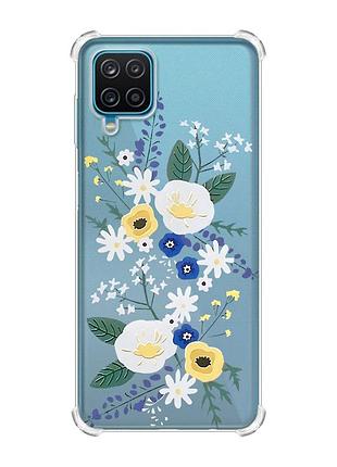 Чехол с утолщенными углами на samsung a12 4g :: цветы. акварель (принт 271)