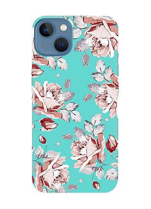 Матовий чохол з бірюзовими боками на apple iphone 13 :: фон троянди (принт 273)