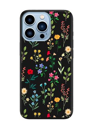 Матовый чехол с черными боками на apple iphone 13 pro max :: цветочный фон (принт 269)