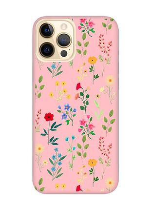 Матовый чехол с розовыми боками на apple iphone 12 pro max :: цветочный фон (принт 269)