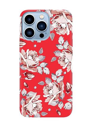 Матовый чехол с красными боками на apple iphone 13 pro max :: фон розы (принт 273)