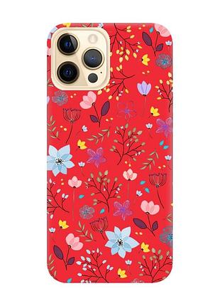 Матовий чохол з червоними боками на apple iphone 12 pro max :: квітковий фон (принт 267)
