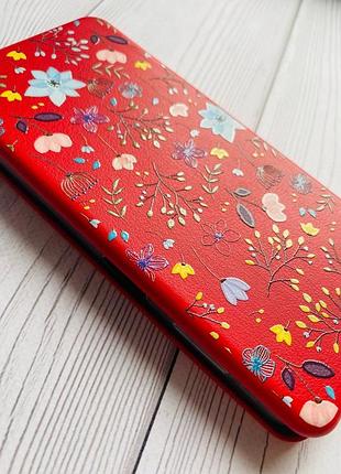 Чехол-книжка с рисунком на xiaomi redmi note 7 / note 7 pro красный цветочный фон (принт 267) 4