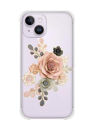 Чохол із потовщеними кутами на iphone 14 :: троянди (принт 275)
