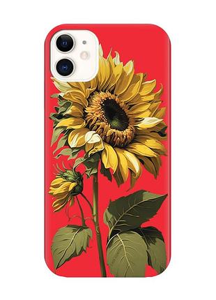 Матовый чехол с красными боками на apple iphone 11 (6.1) :: подсолнечник (принт 274)
