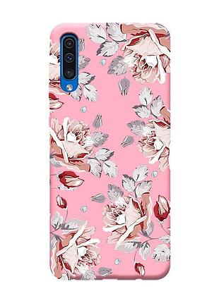 Матовый чехол с розовыми боками на samsung galaxy a50 (2019) a505 :: фон розы (принт 273)