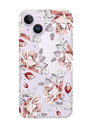 Прозрачный чехол с защитой камеры на iphone 14 :: фон розы (принт 273)