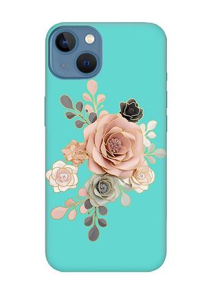 Матовый чехол с бирюзовыми боками на apple iphone 13 :: розы (принт 275)