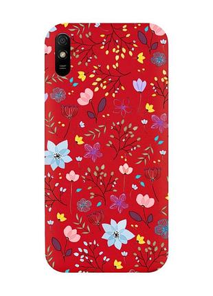Матовый чехол с красными боками на xiaomi redmi 9a :: цветочный фон (принт 267)
