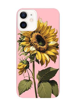 Матовый чехол с розовыми боками на apple iphone 12/12 pro (6.1) :: подсолнечник (принт 274)