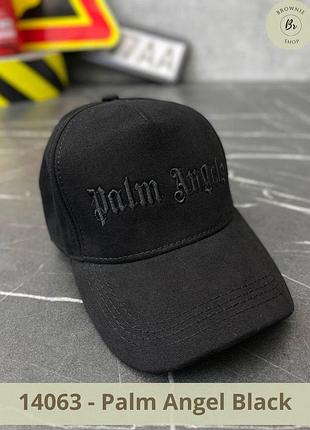 Бейсболка черная с вышивкой palm angels white, black / летняя кепка унисекс черная (арт. 14061-3)