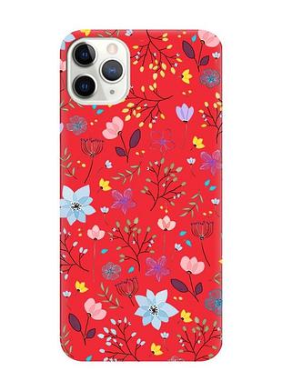 Матовый чехол с красными боками на iphone 11 pro max (6.5) :: цветочный фон (принт 267)