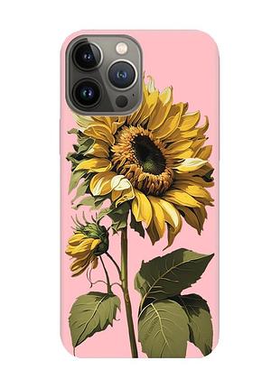 Матовый чехол с розовыми боками на apple iphone 13 pro :: подсолнечник (принт 274)