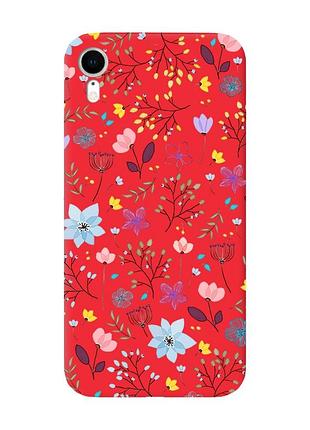 Матовый чехол с красными боками на apple iphone xr :: цветочный фон (принт 267)