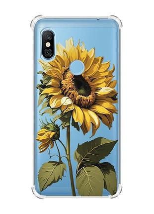 Чохол з потовщеними кутами на xiaomi redmi note 6 pro :: соняшник (принт 274)