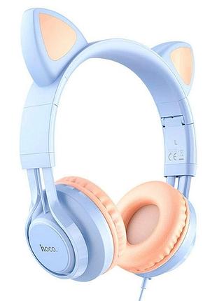 Наушники проводные hoco cat ear w36 с микрофоном и ушками blue