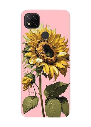Матовый чехол с розовыми боками на xiaomi redmi 9c/10a :: подсолнечник (принт 274)