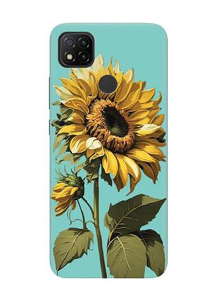 Матовый чехол с бирюзовыми боками на xiaomi redmi 9c/10a :: подсолнечник (принт 274)