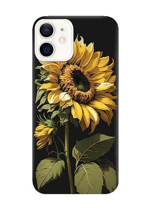 Матовый чехол с черными боками на apple iphone 12/12 pro (6.1) :: подсолнечник (принт 274)