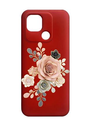 Матовый чехол с красными боками на xiaomi redmi 10c :: розы (принт 275)