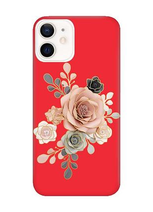 Матовый чехол с красными боками на apple iphone 12/12 pro (6.1) :: розы (принт 275)