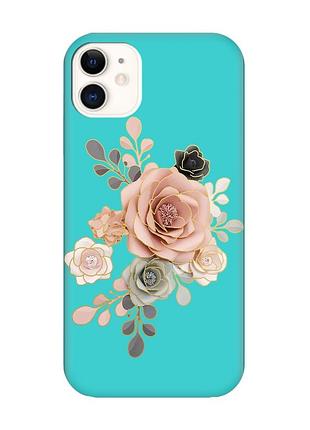 Матовий чохол з бірюзовими боками на apple iphone 11 (6.1) :: троянди (принт 275)