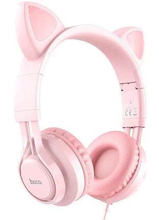 Наушники проводные hoco cat ear w36 с микрофоном и ушками pink