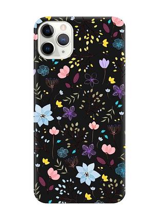 Матовый чехол с черными боками на iphone 11 pro (5.8) цветочный фон (принт 267)