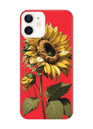 Матовый чехол с красными боками на apple iphone 12/12 pro (6.1) :: подсолнечник (принт 274)