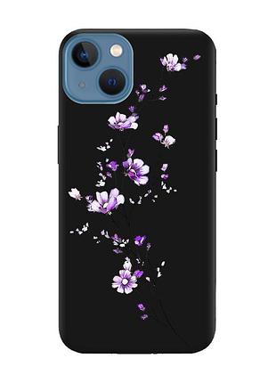 Матовый чехол с черными боками на apple iphone 13 :: веточка цветов (принт 278)
