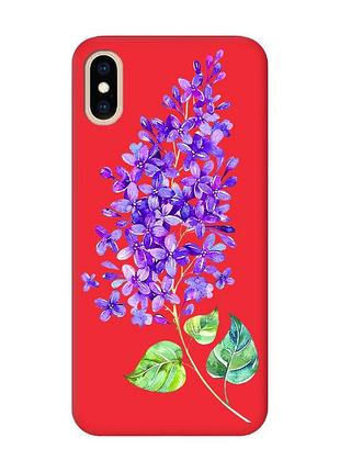 Матовий чохол з червоними боками на iphone xs max :: гілочка бузку (принт 280)