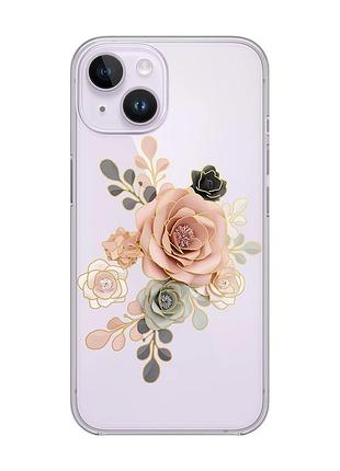 Прозрачный чехол с защитой камеры на iphone 14 :: розы (принт 275)